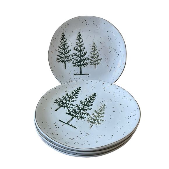 Potter's Studio Christmas Pine Tree Salad Plates 7.5in Green & White Holiday NEW - Picture 7 of 10